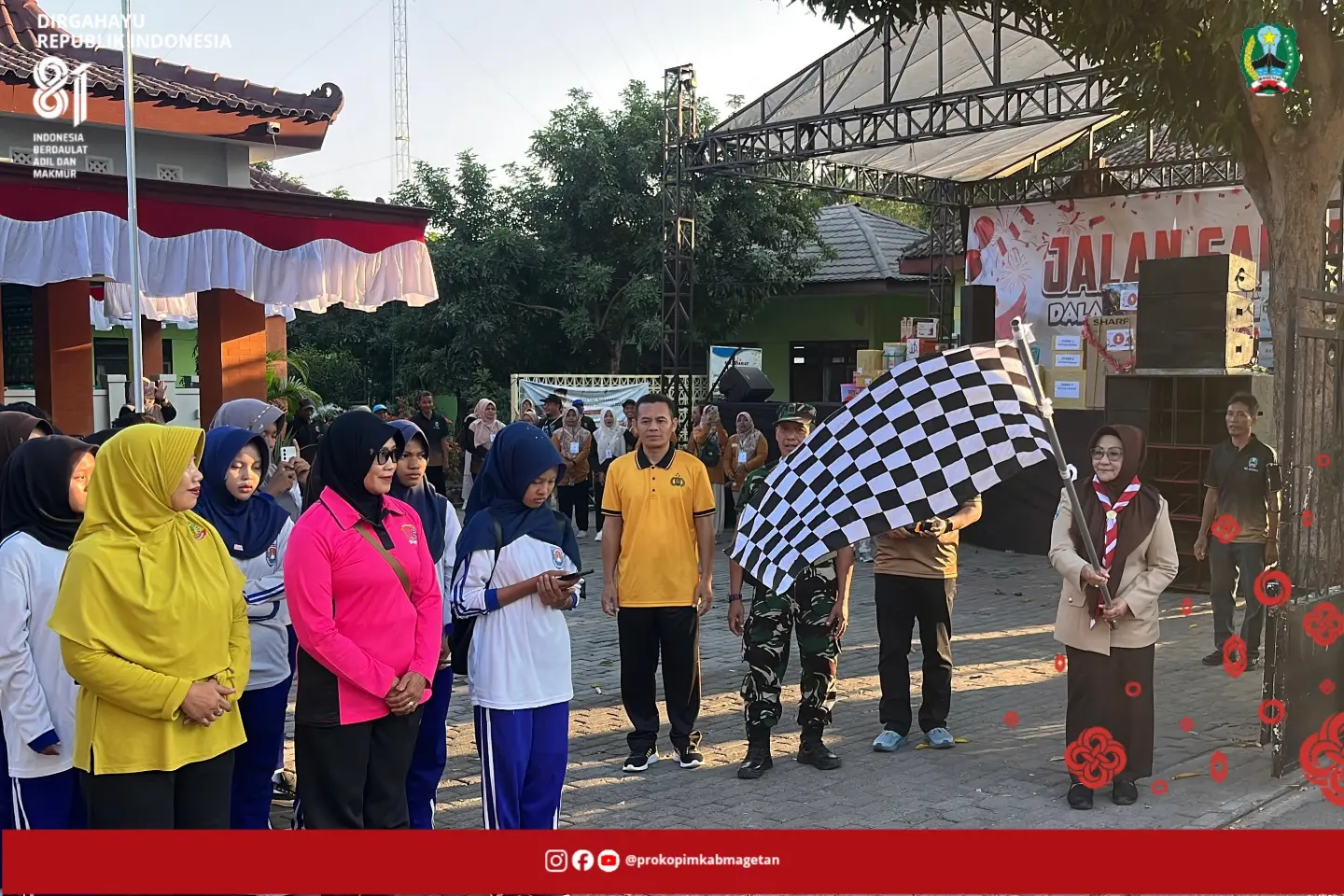 Bupati Magetan Berangkatkan Jalan Santai HUT Kemerdekaan RI ke-81 di Sukomoro  Lokasi Kejadian